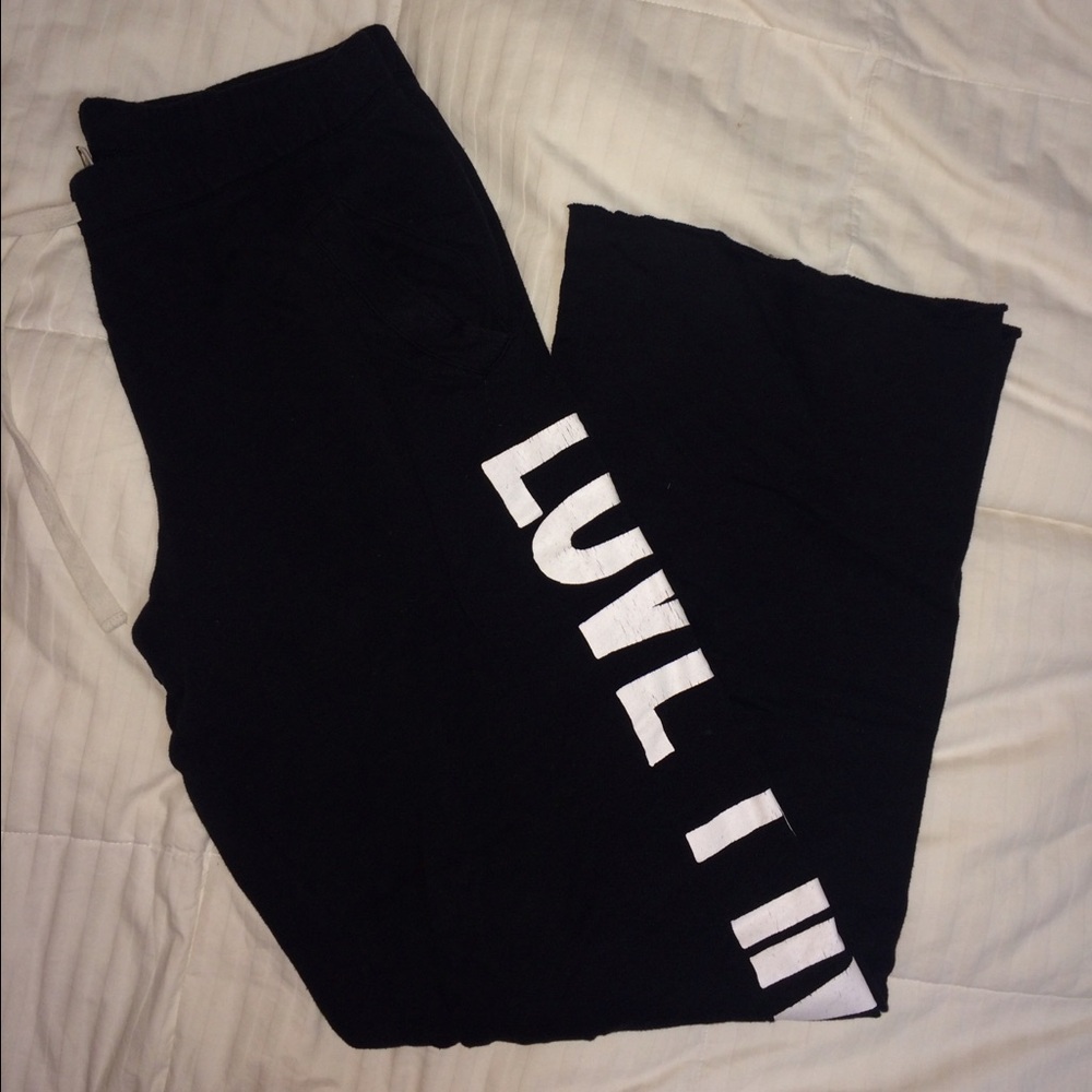 PINK Victoria's Secret Black Joggers with White Logo